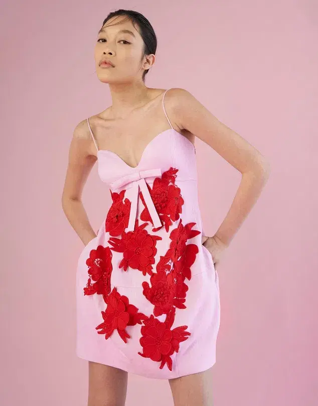Oroton Contrast 3D Flower Mini Dress Rose Size 8 - Image 6