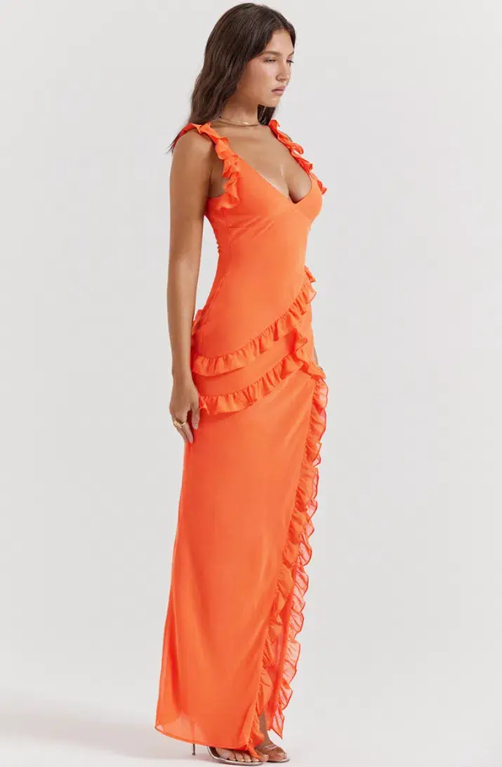 House of CB Pixie Ruffle Maxi Dress in Flame Orange Size XS / AU 6 - 8 - Image 2