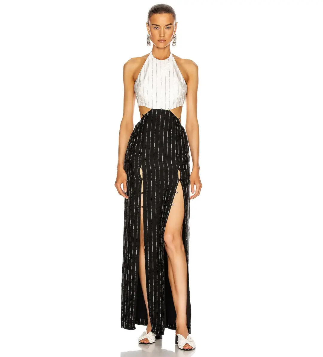Dion Lee Pinstripe Tie Gown Black/Ivory Size 8 for rent on The Volte - main image