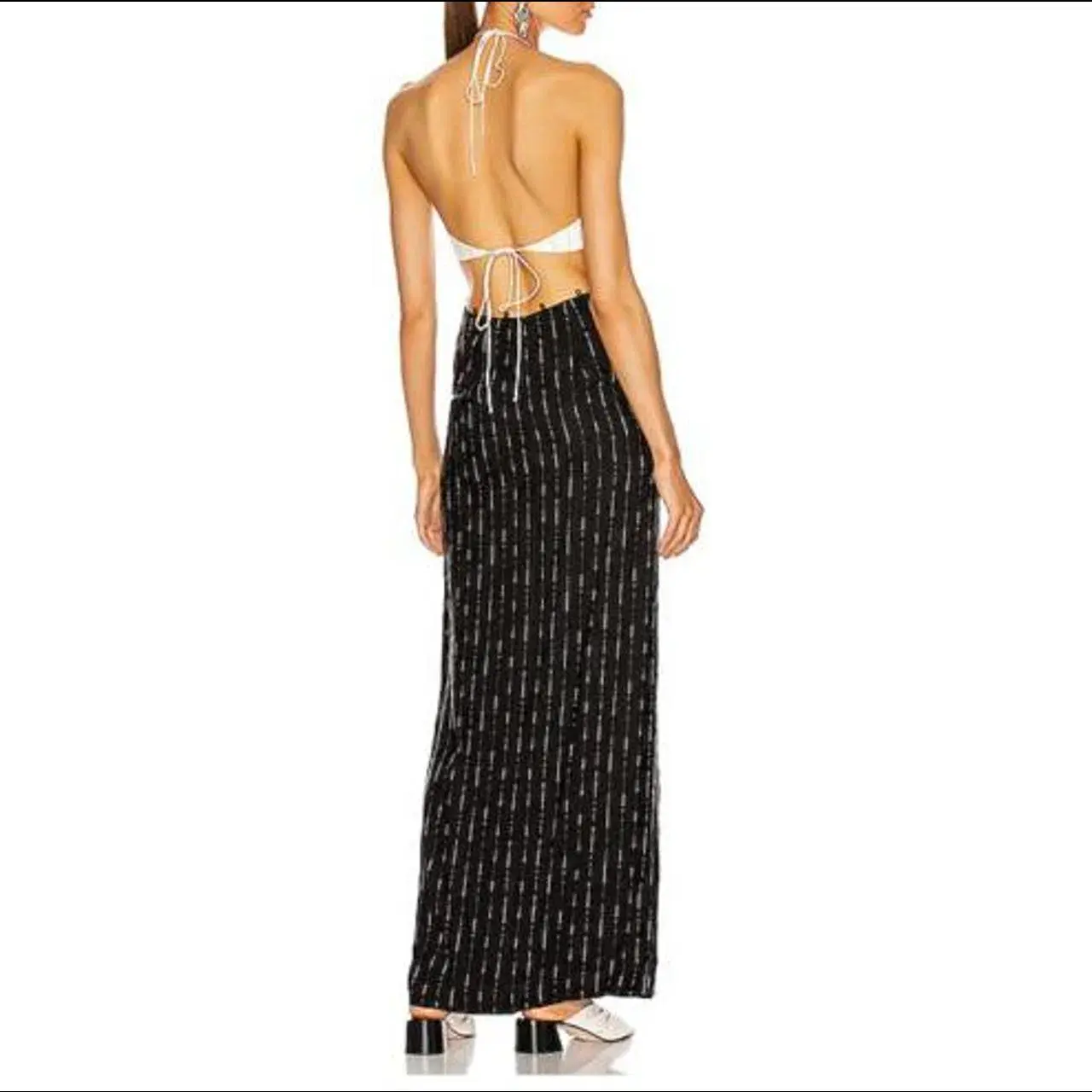 Dion Lee Pinstripe Tie Gown Black/Ivory Size 8 - Image 2