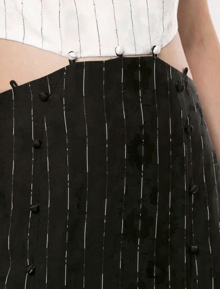 Dion Lee Pinstripe Tie Gown Black/Ivory Size 8 - Image 3