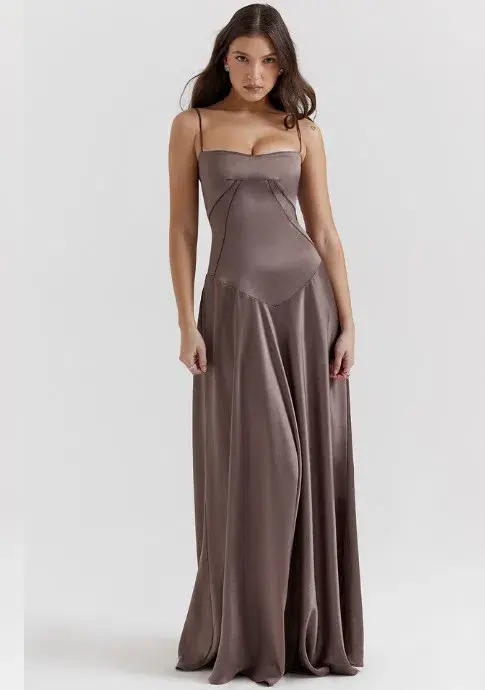 House Of CB Anabella Lace Up Corset Silk Maxi Dress Smoke In Size S/Au 8  - Image 1
