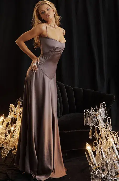 House Of CB Anabella Lace Up Corset Silk Maxi Dress Smoke In Size S/Au 8  - Image 4