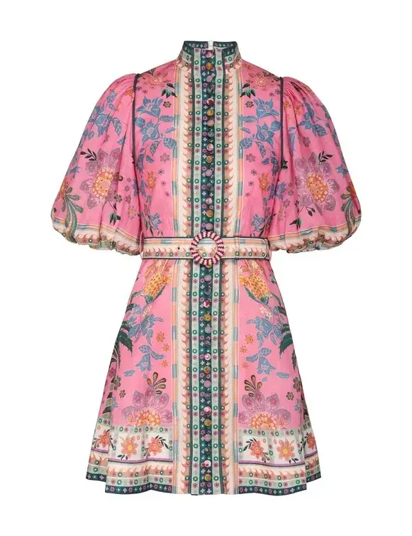 Zimmermann Ginger Buttoned Mini Dress in Pink Multi Size 2 - Image 2