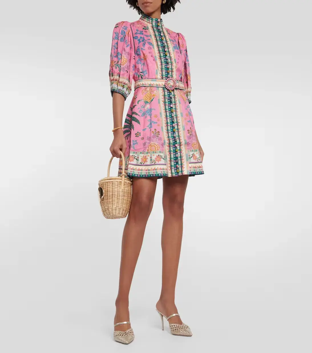 Zimmermann Ginger Buttoned Mini Dress in Pink Multi Size 2 - Image 1