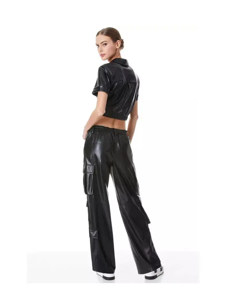Alice + Olivia Phebe Cropped Twisted Vegan Leather Top Black Size S/ AU 8 - Image 2