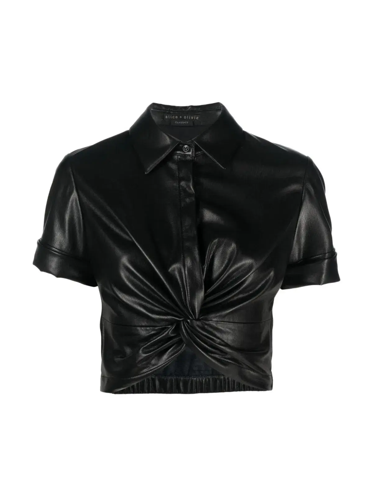 Alice + Olivia Phebe Cropped Twisted Vegan Leather Top Black Size S/ AU 8 - Image 6