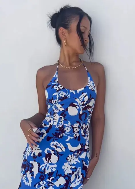 Bec & Bridge Clarisse Halter Maxi Dress in Blue Lagoon Hawaiian Floral Size 8 - Image 2