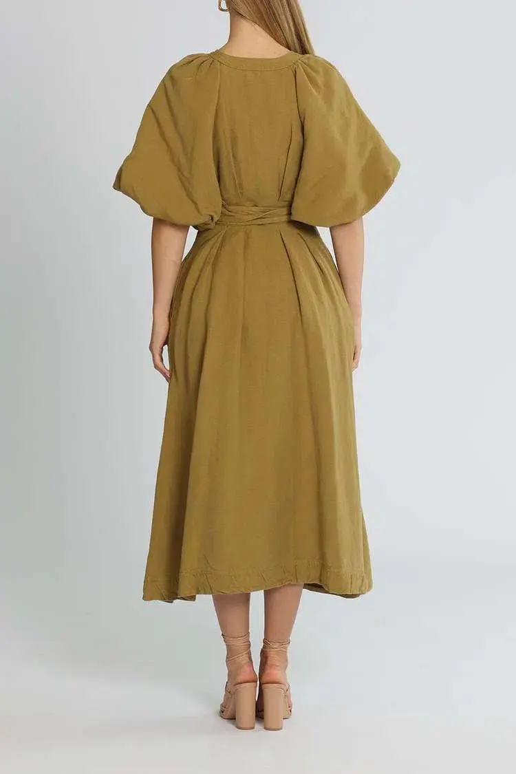 Aje Evermore Midi Dress Olive Green Size 8 for rent on The Volte - main image