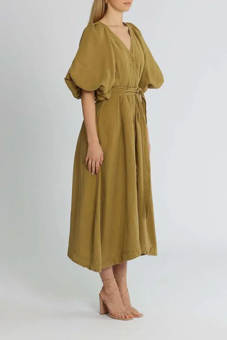 Aje Evermore Midi Dress Olive Green Size 8 - Image 2