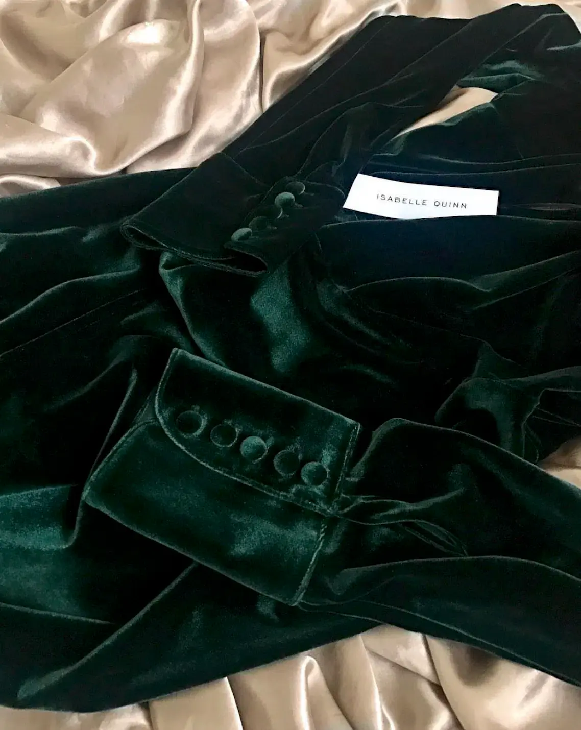 Isabelle Quinn Green Velvet Midi Long Sleeve Wrap Dress Green Size 8 - Image 3