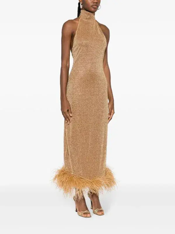 Oseree Lumiere Plumage Dress Gold Size S / AU 6 - Image 2