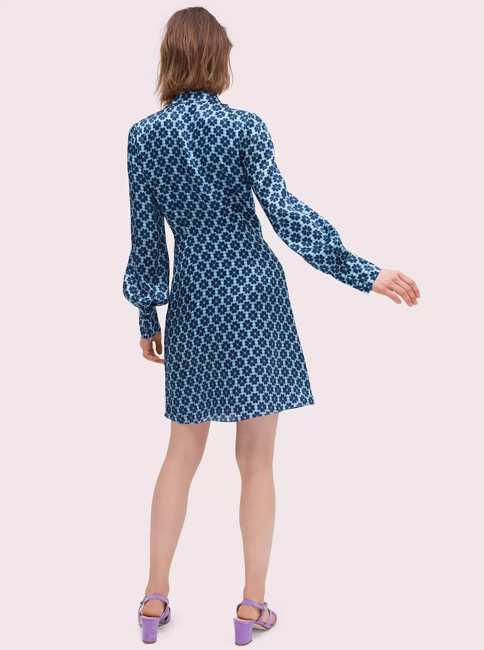 Kate Spade New York Flower Silk Mini Dress Blue Size 6 - Image 3