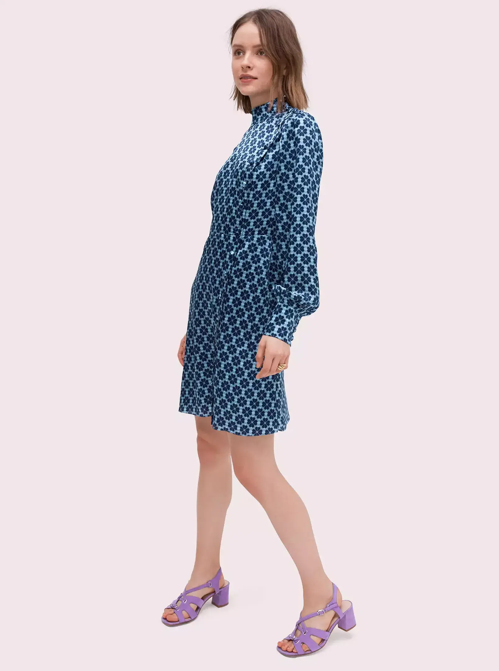 Kate Spade New York Flower Silk Mini Dress Blue Size 6 - Image 1