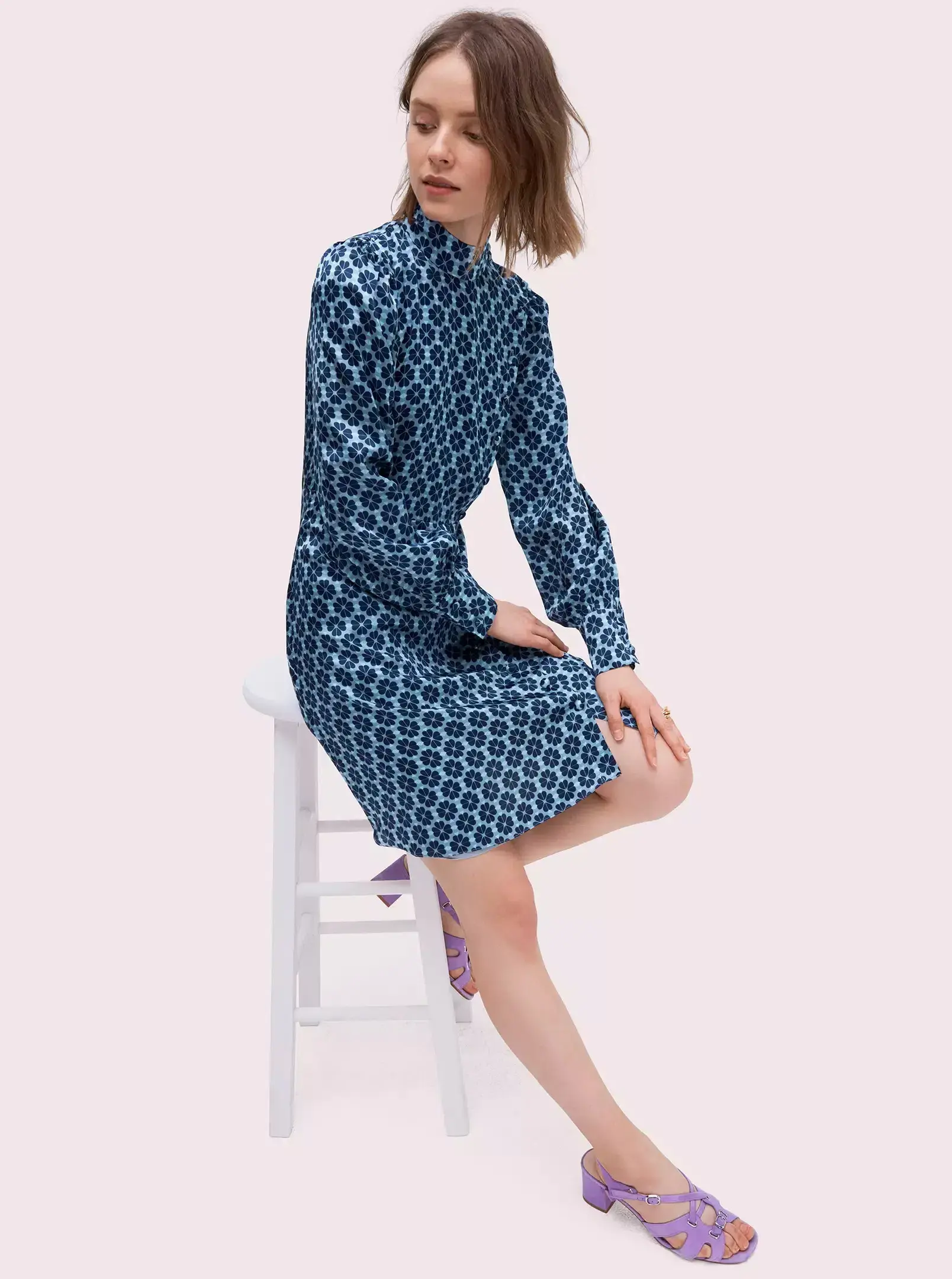 Kate Spade New York Flower Silk Mini Dress Blue Size 6 - Image 2