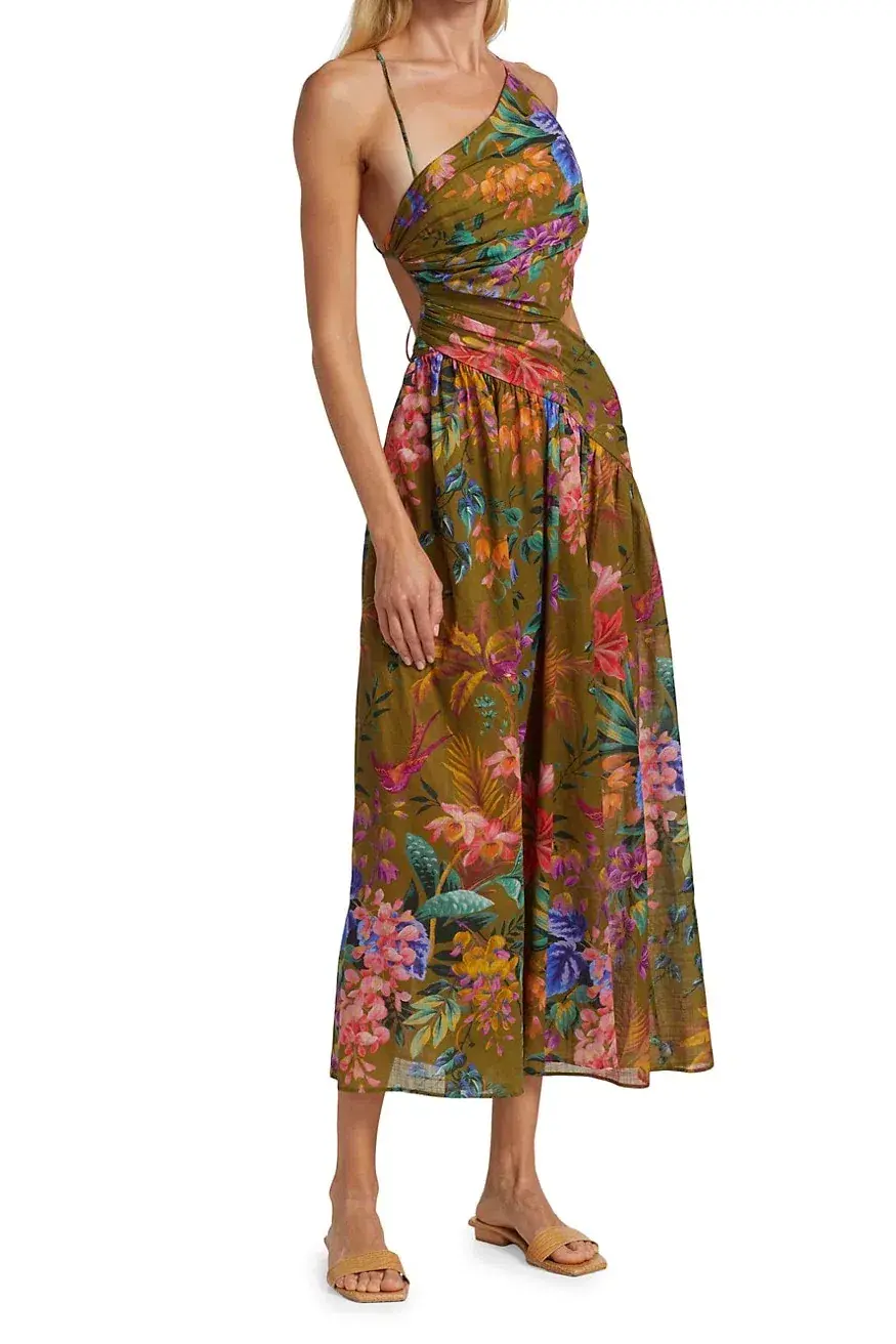 Zimmermann Tropicana Asymmetric Dress Khaki Floral Size 1 / AU 10 - Image 5