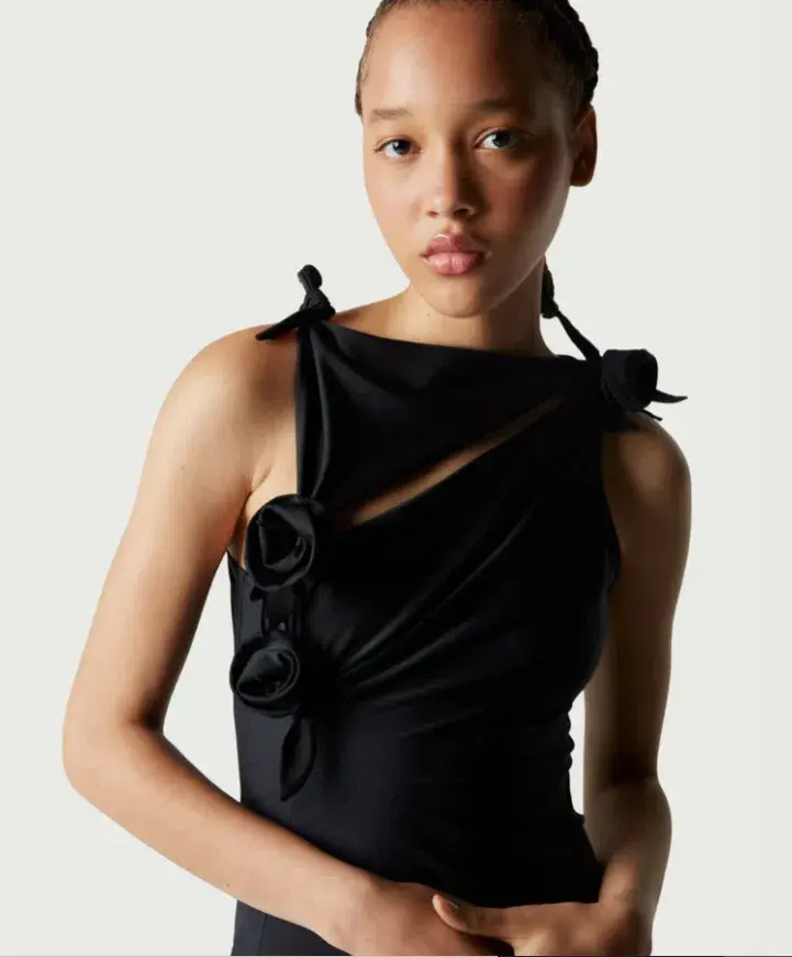 Coperni Asymmetric Flower Midi Dress Black (Size M/AU 6-8) - Image 2