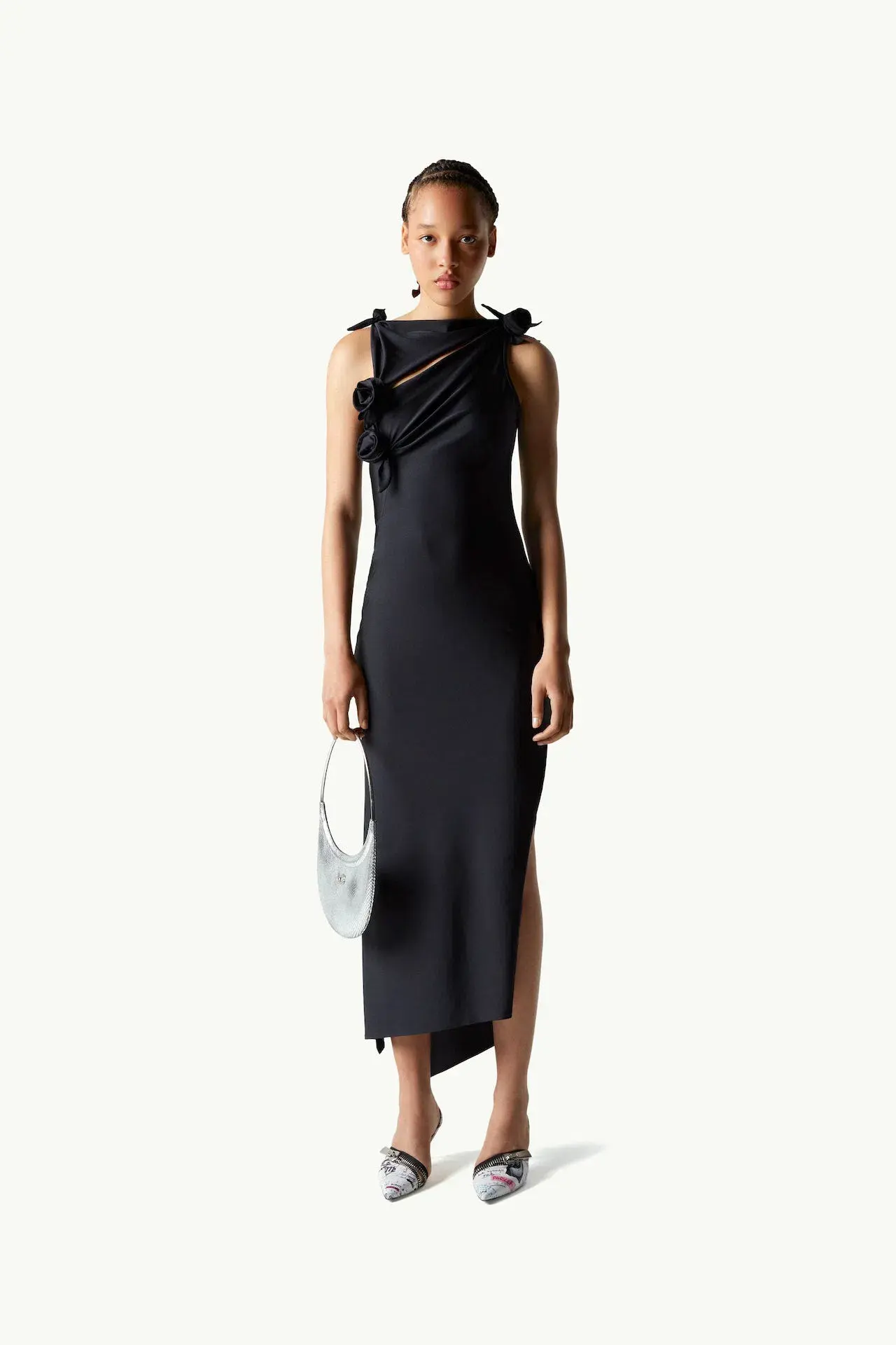 Coperni Asymmetric Flower Midi Dress Black (Size M/AU 6-8) - Image 1