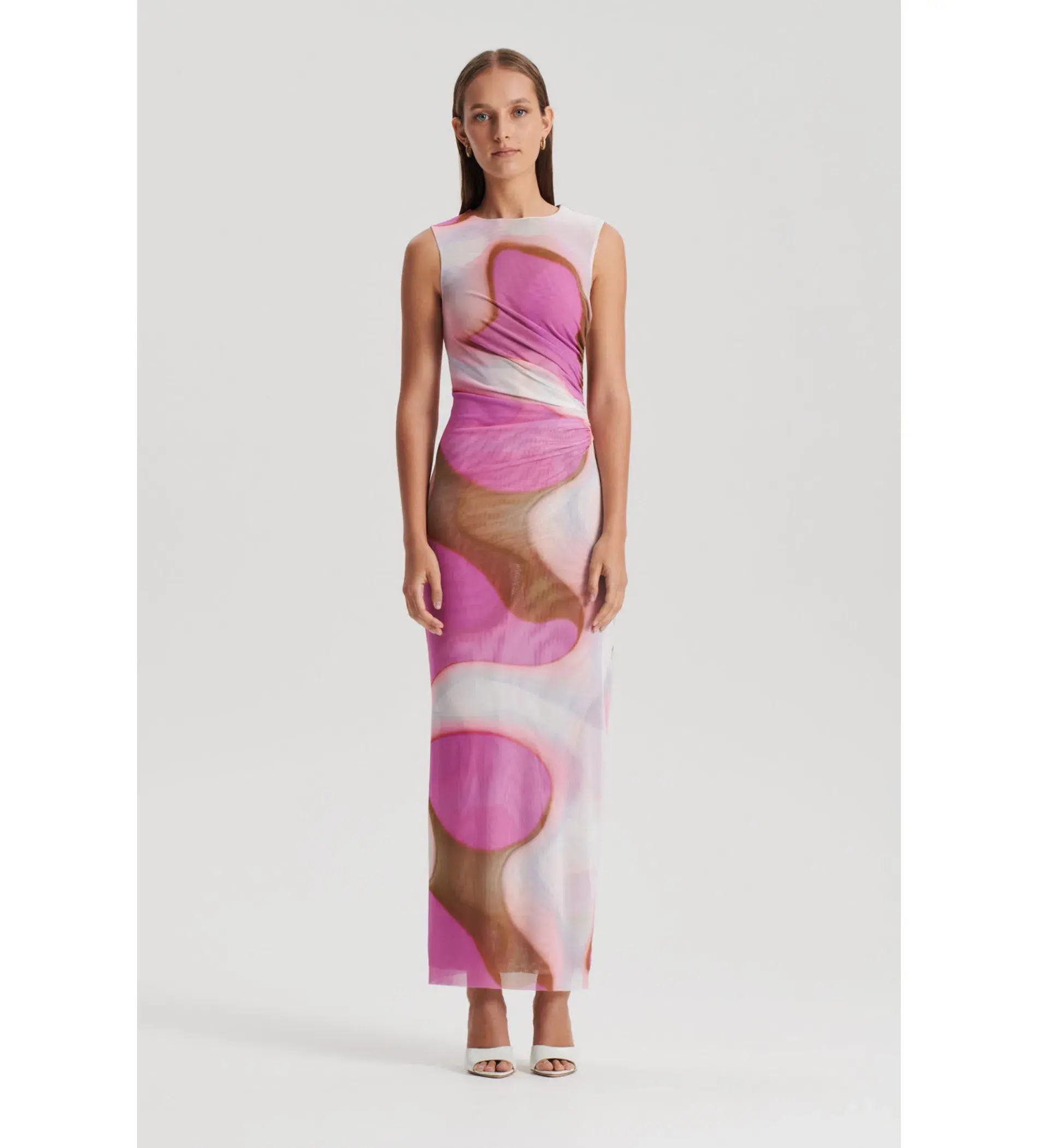 Scanlan Theodore Italian Watercolour Print Dress Pink Tan Size 6 - Image 1