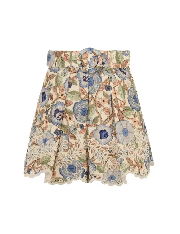 Zimmermann The Junie Embroidered Shirt and Short Set in Ivory/Blue Floral Size 0 / AU8  - Image 2