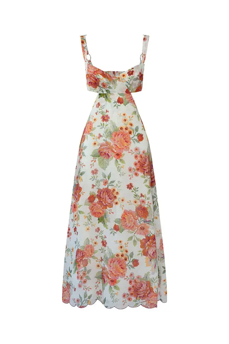 Sofia the Label Delilah Cut Out Midi Dress in Sunset Floral Size 8  for rent on The Volte - main image
