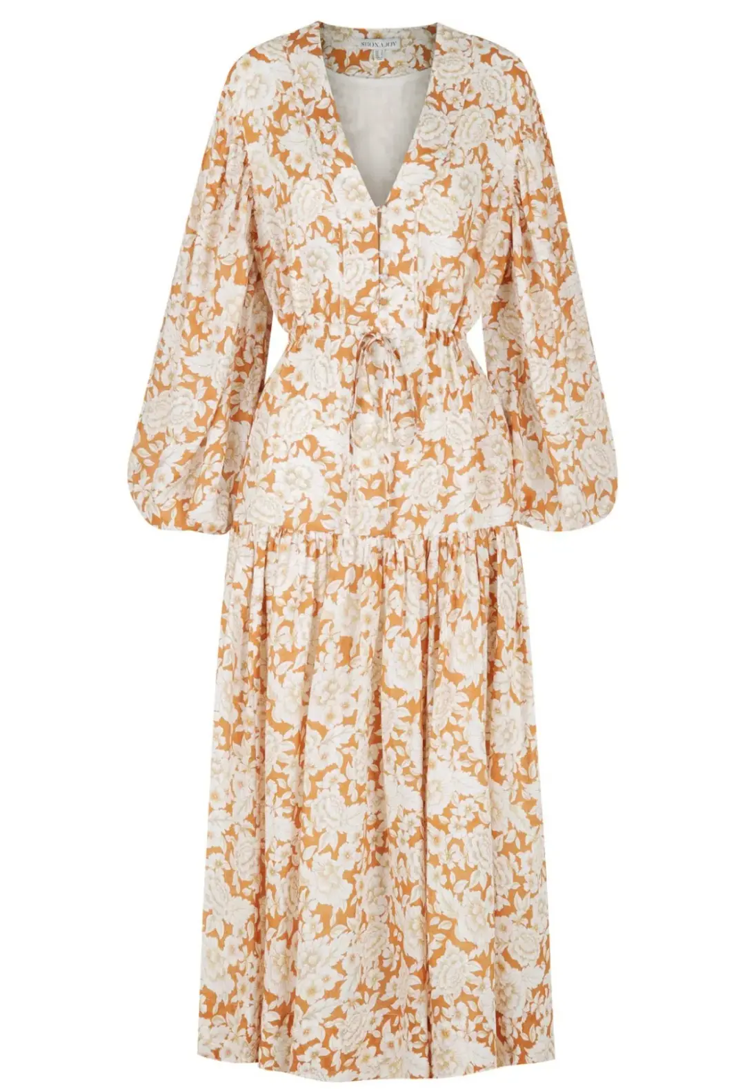 Shona Joy Flor Balloon Sleeve Drawstring Midi Dress Floral Size 12 for rent on The Volte - main image