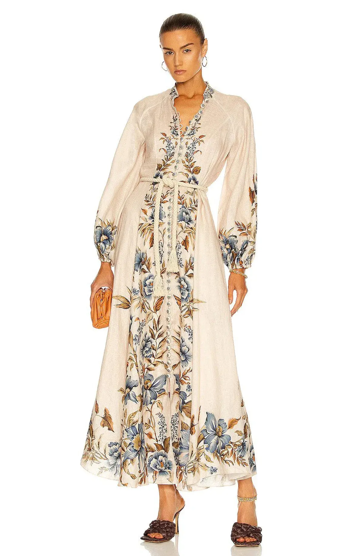 Zimmermann Aliane Billow Long Dress Khaki Floral Size 1 / AU 10 - Image 4