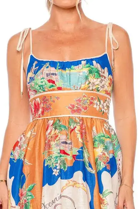Zimmermann Alight Picnic Midi Dress Nautical Map Size 0 / AU 8 for rent on The Volte - main image
