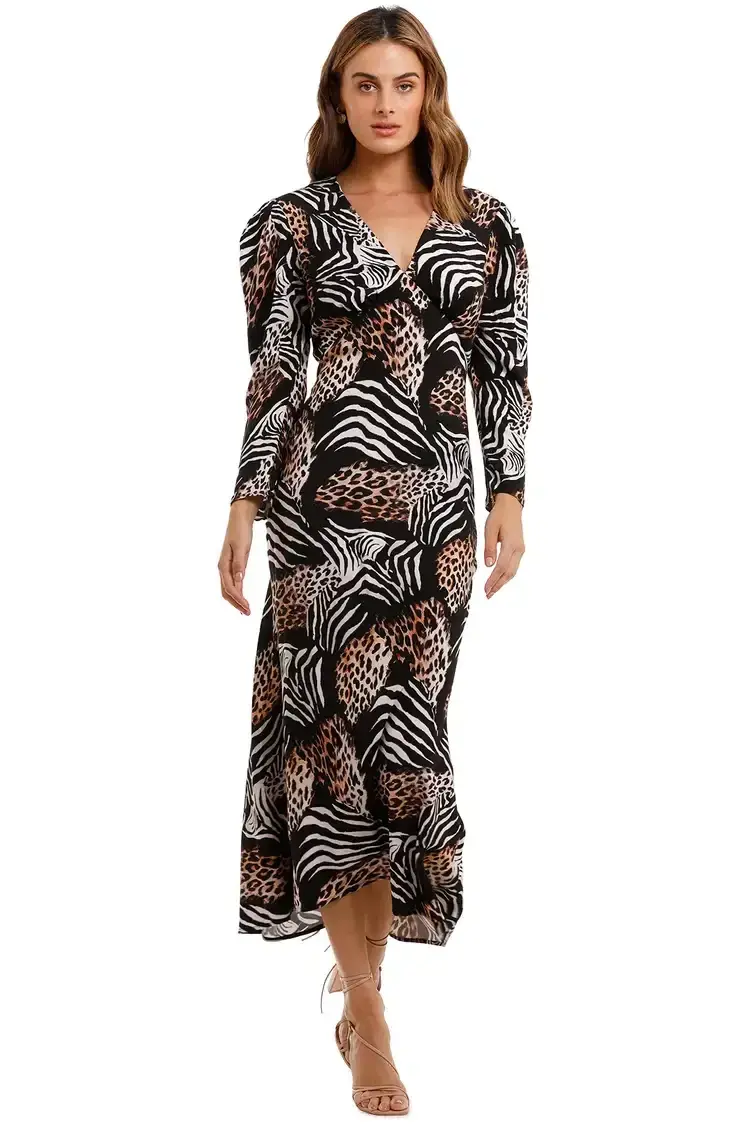 Rixo London Animal Kingdom Midi Dress Print Size 10 for rent on The Volte - main image