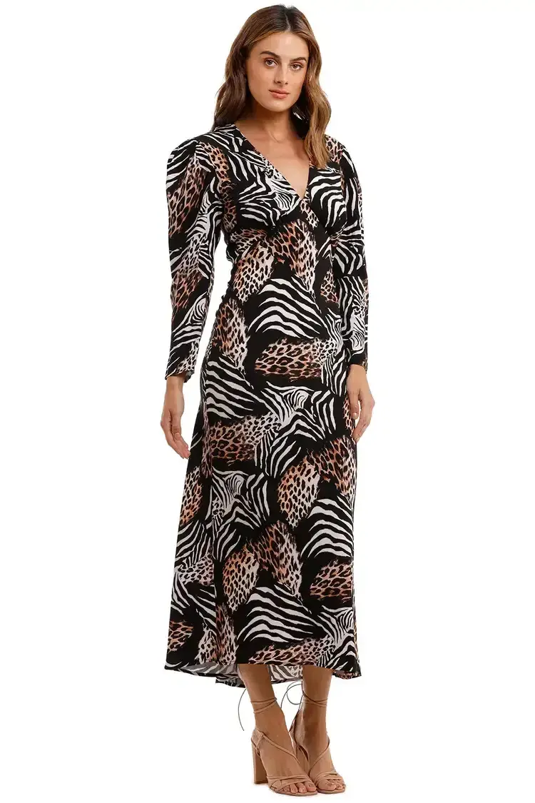 Rixo London Animal Kingdom Midi Dress Print Size 8 for rent on The Volte - main image