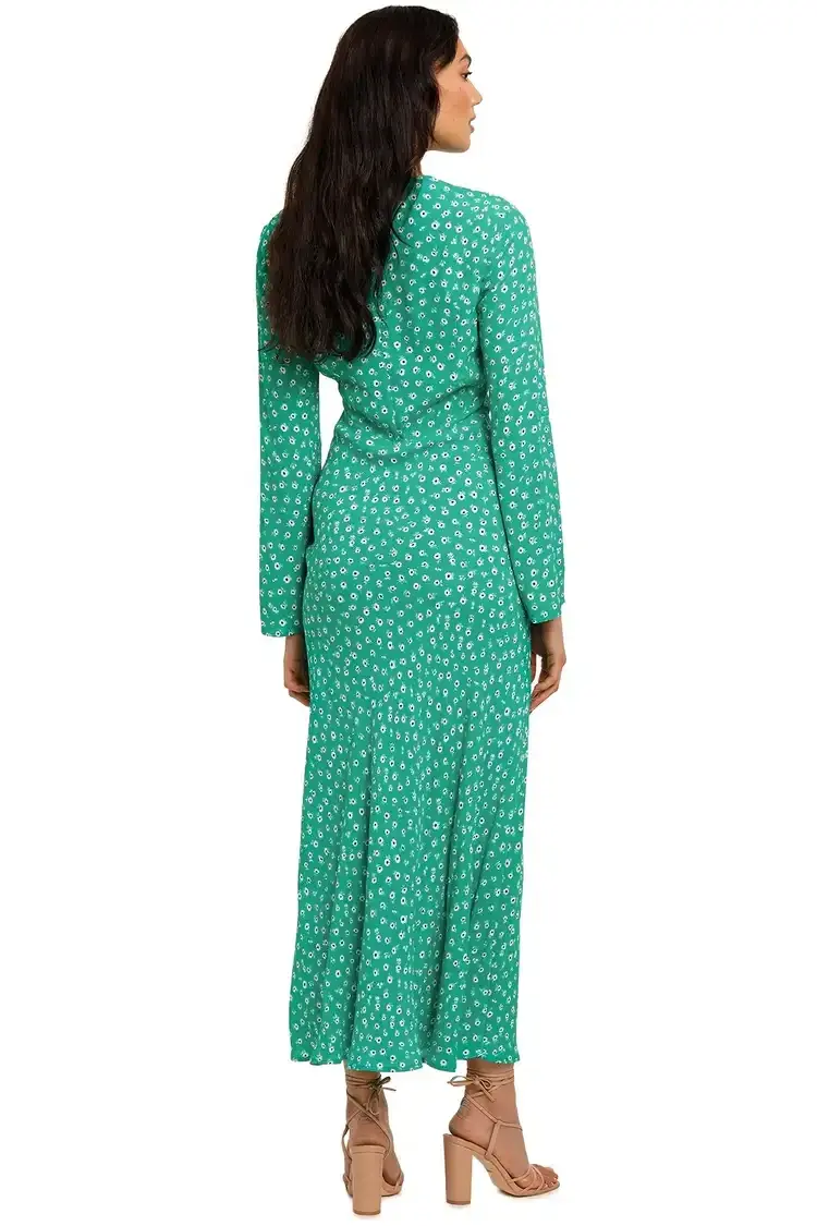 Rixo London Arielle Flared Sleeve Midi Dress Green Floral Size 14 - Image 3