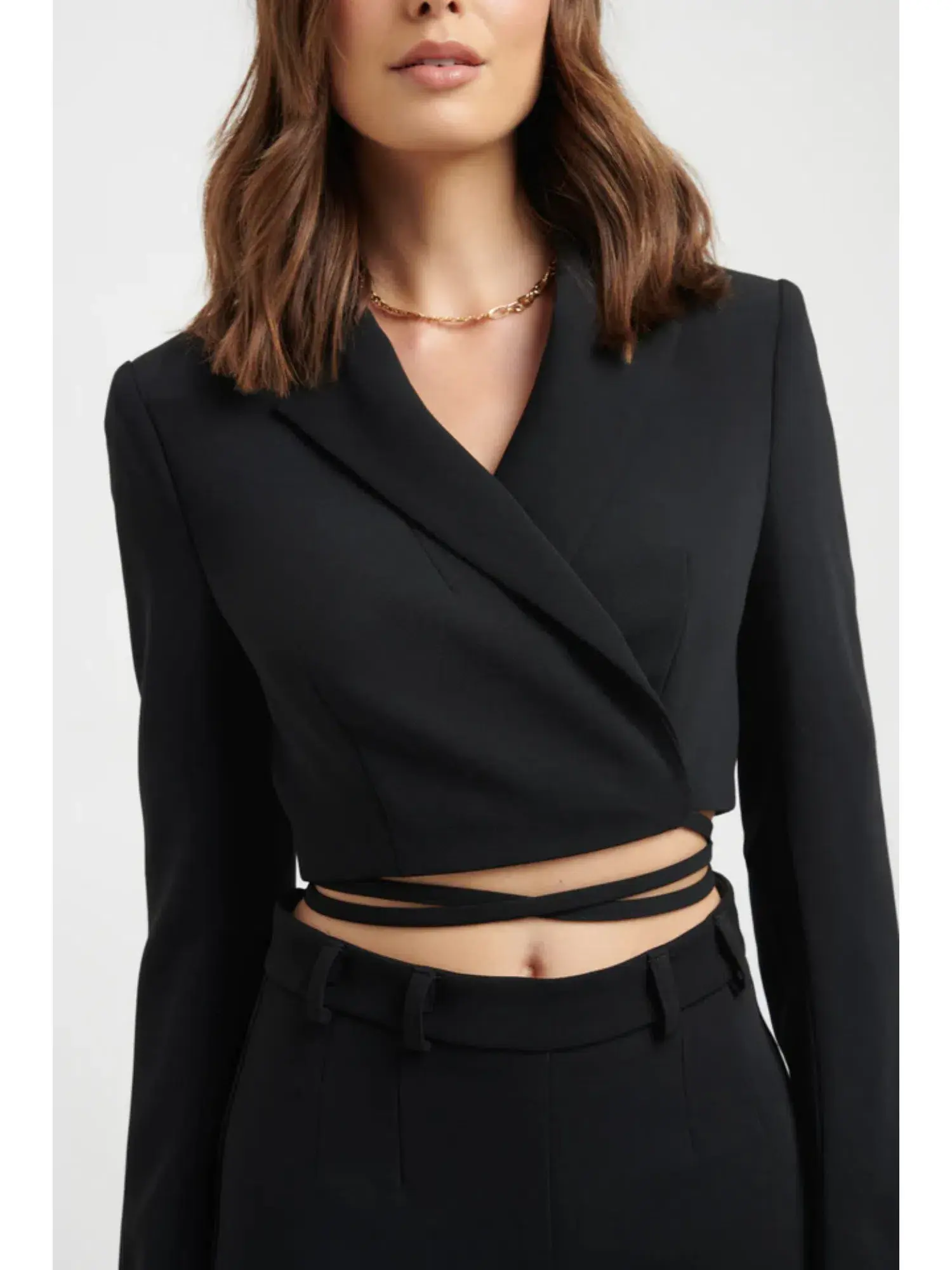 Kookai Lux Crop Blazer and Delta Long Flare Pants in Black Size AU 8 - Image 3