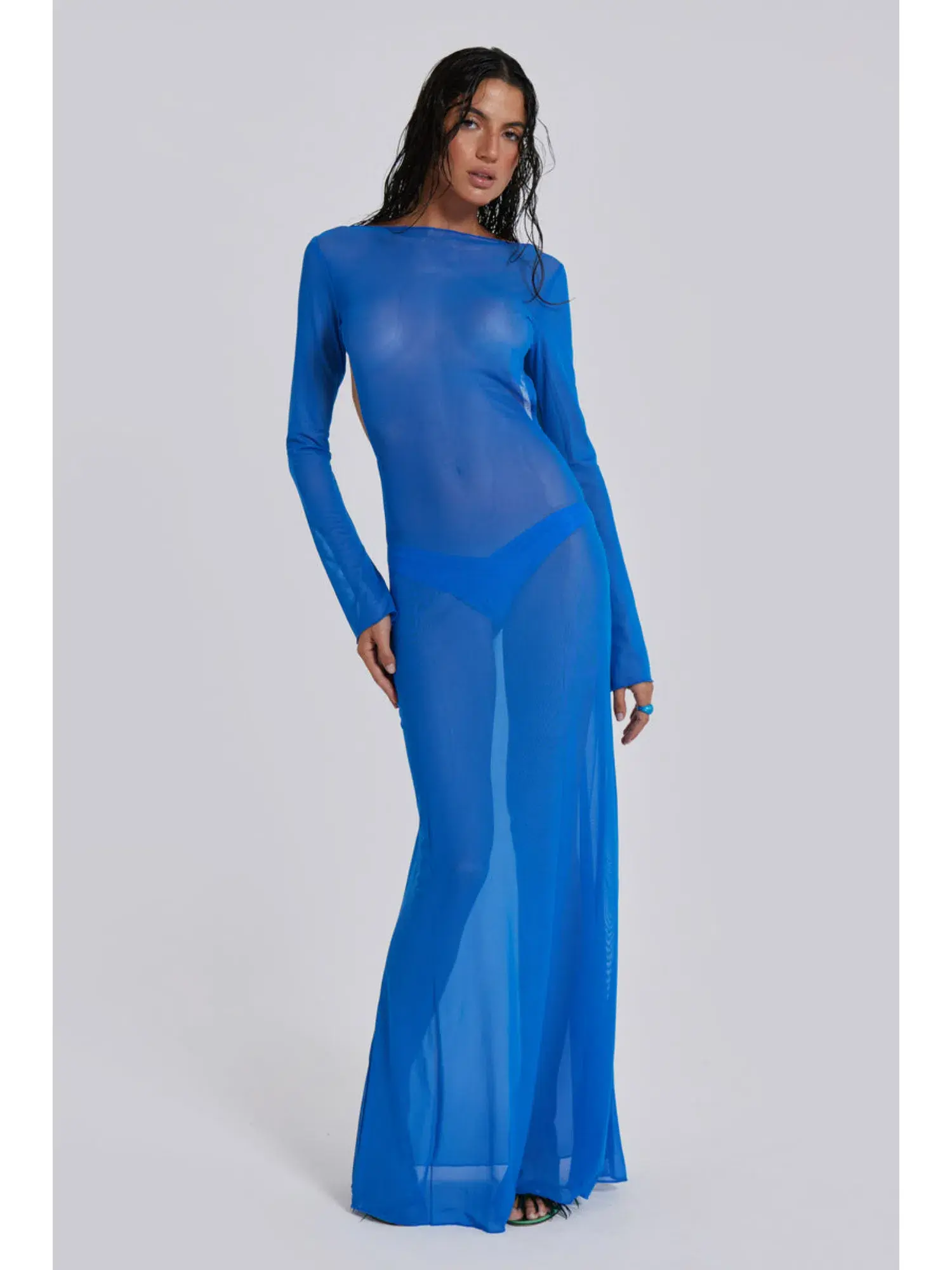 Jaded London Ziva Sheer Maxi Dress Blue Size Small / AU 8 - Image 2