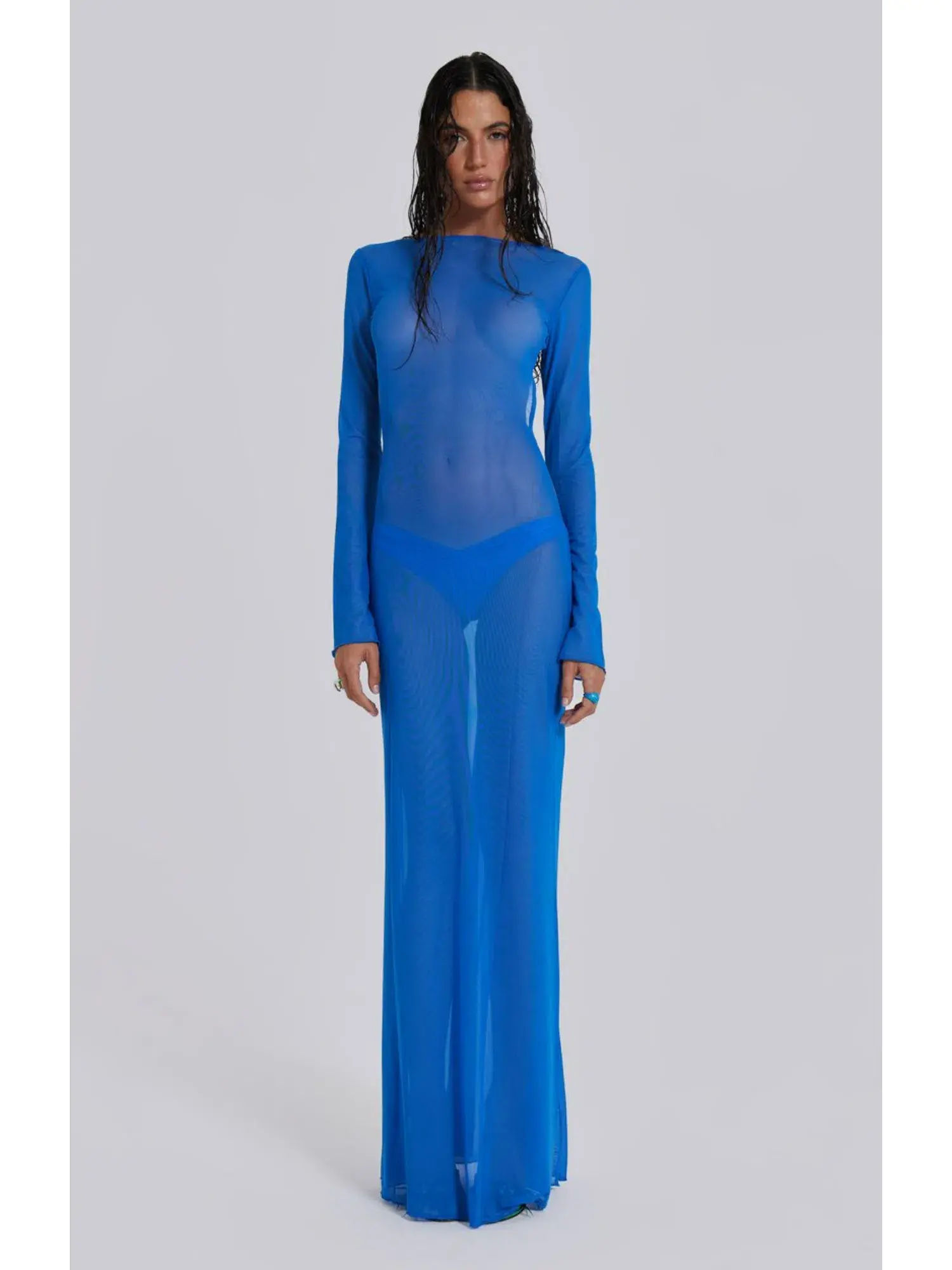 Jaded London Ziva Sheer Maxi Dress Blue Size Small / AU 8 - Image 1