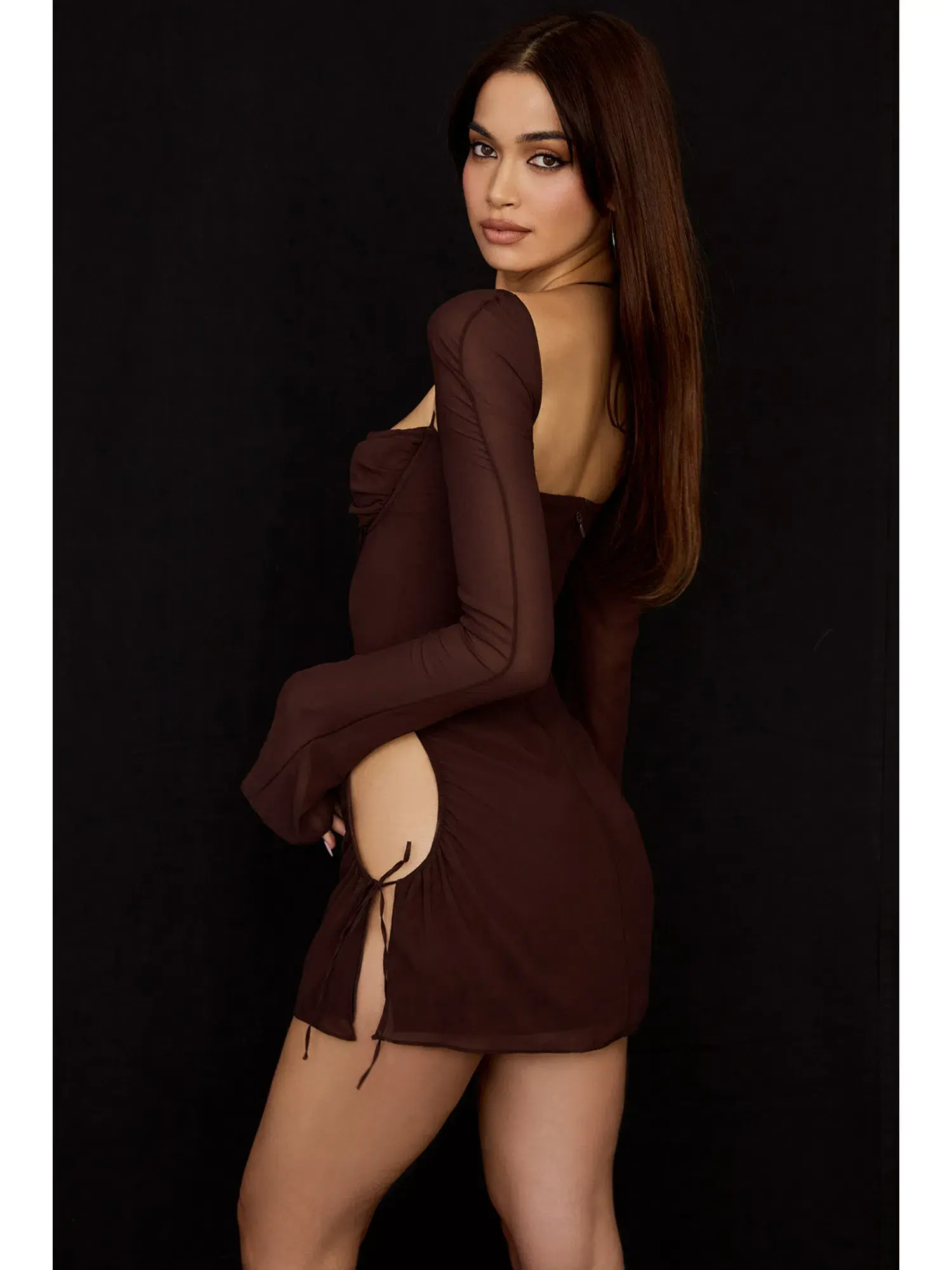 House Of CB Chiffon Dress in Chocolate Brown Size Small / AU 8 - Image 3