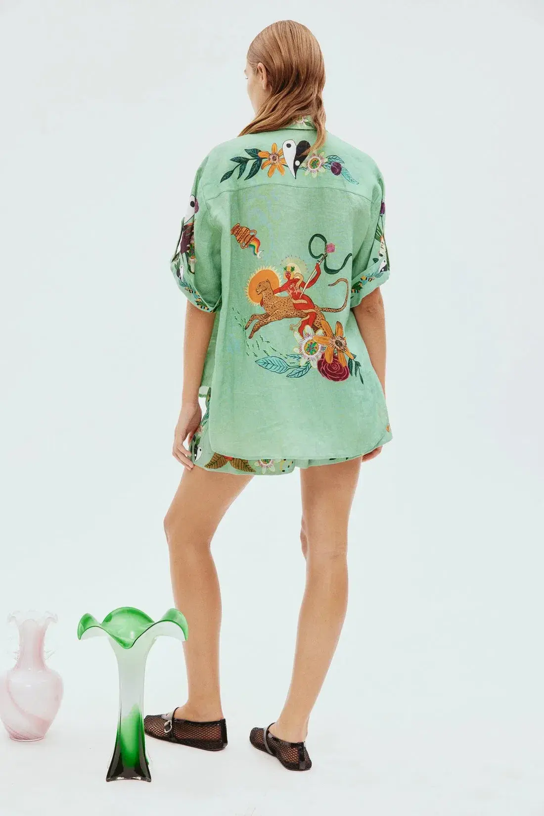 Alemais Meagan Shirt Size 8 and Shorts Size 10 Set Green Print  - Image 3