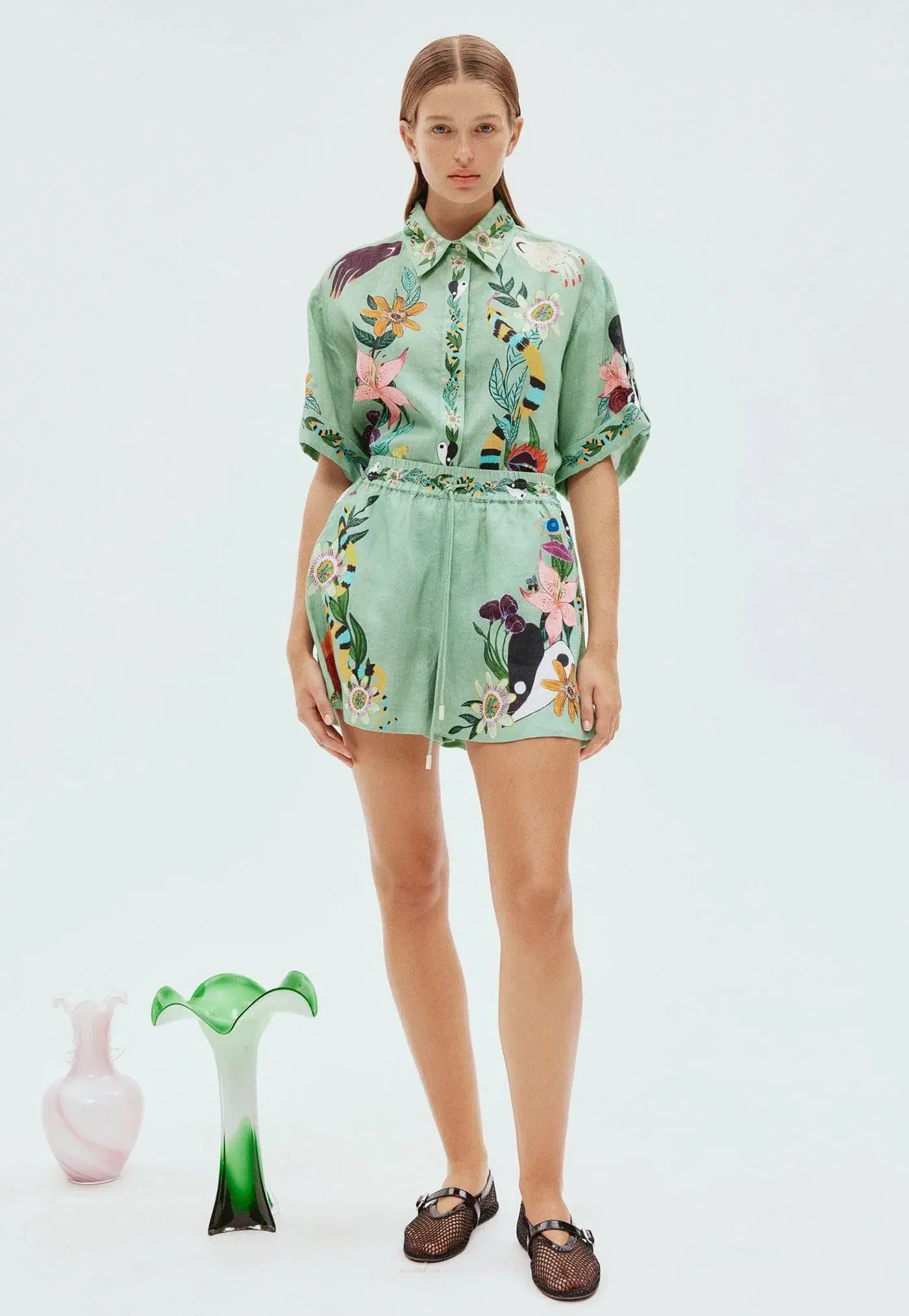 Alemais Meagan Shirt Size 8 and Shorts Size 10 Set Green Print  - Image 1