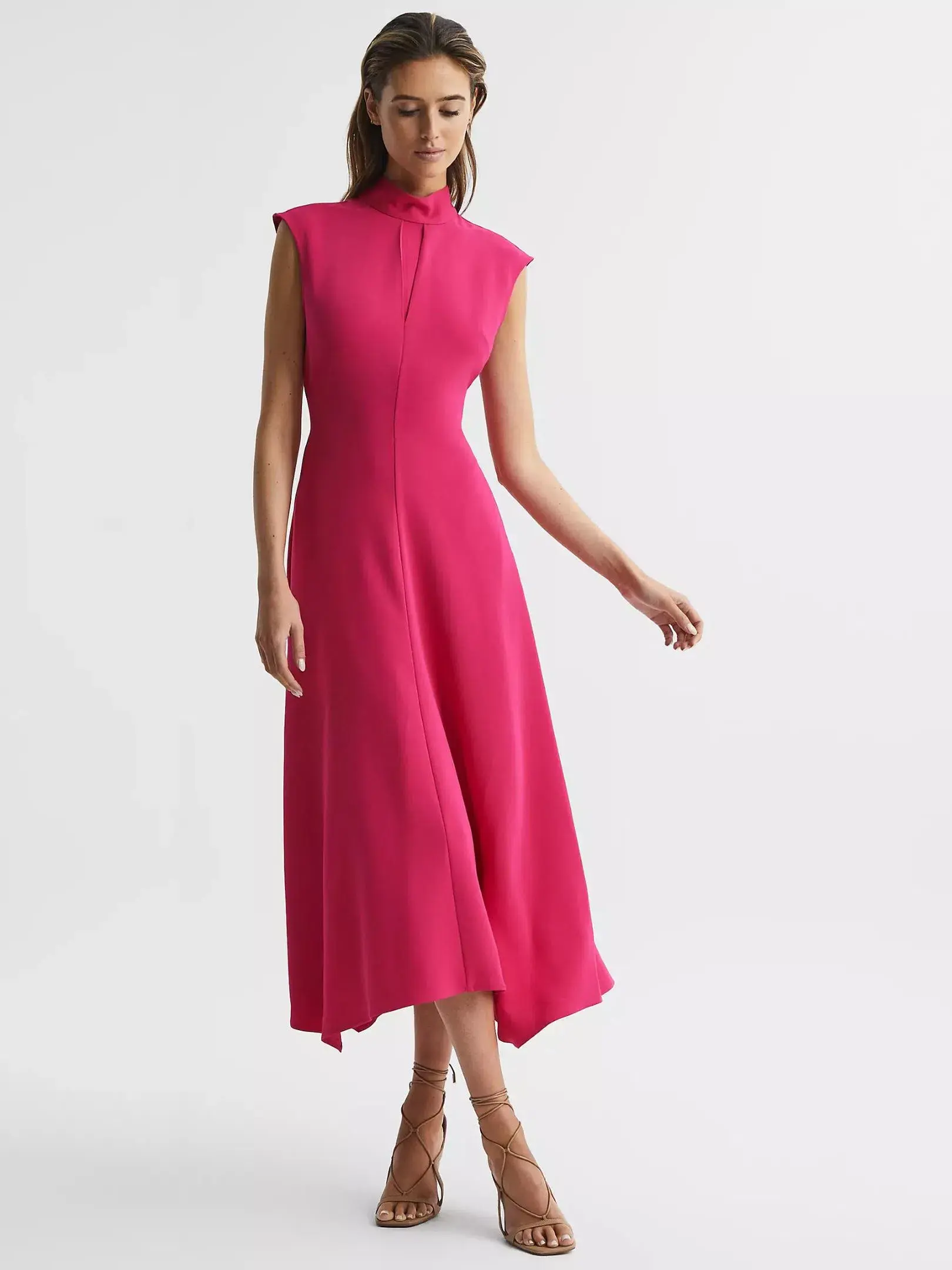 Reiss Livvy Open Back Midi Dress in Bright Pink Size 8  - Image 1
