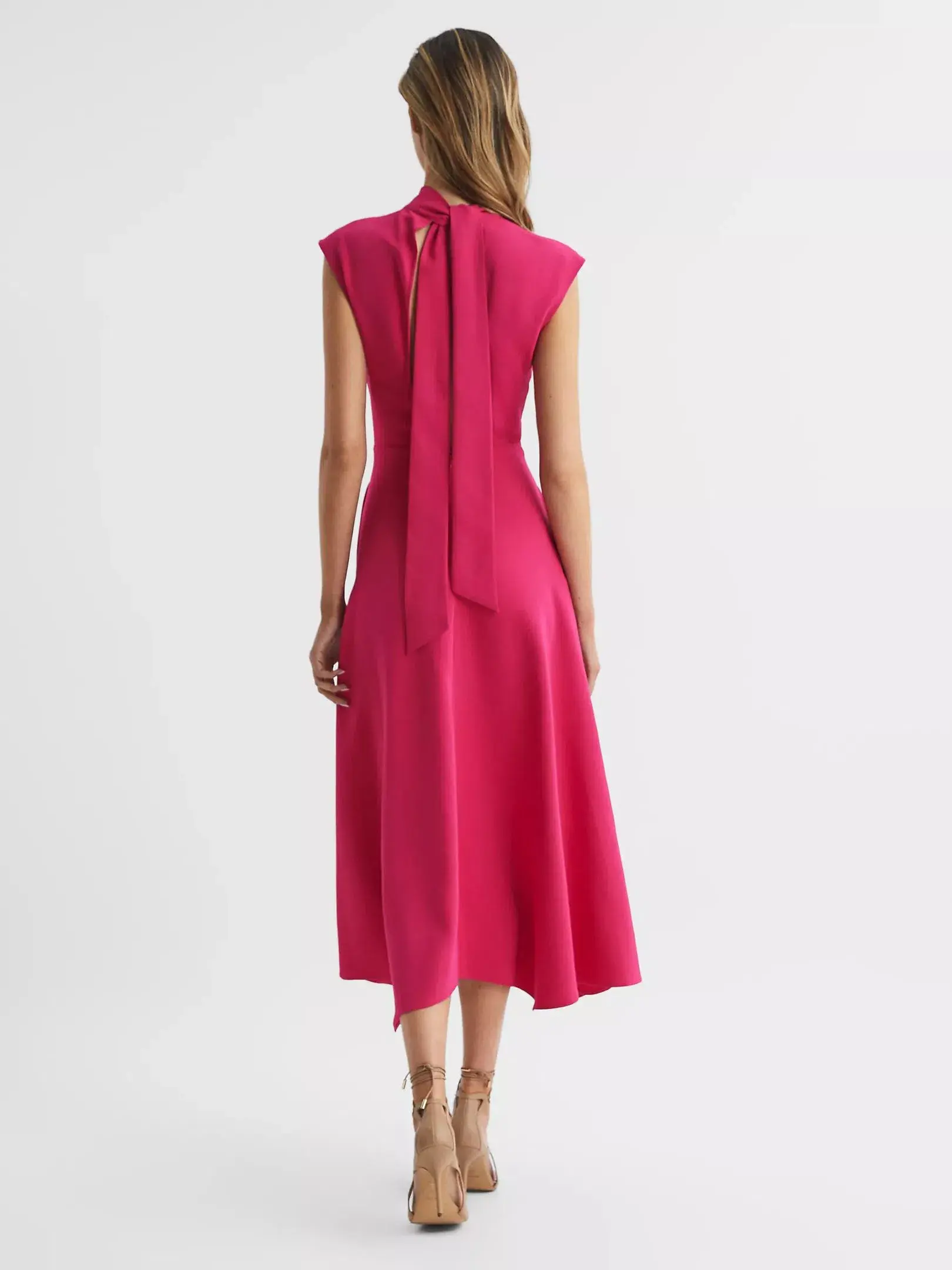 Reiss Livvy Open Back Midi Dress in Bright Pink Size 8  - Image 2