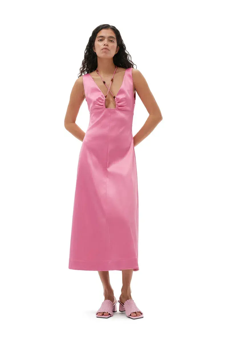 Ganni Double Satin Halter neck Dress Wild Orchard Size 8  - Image 3