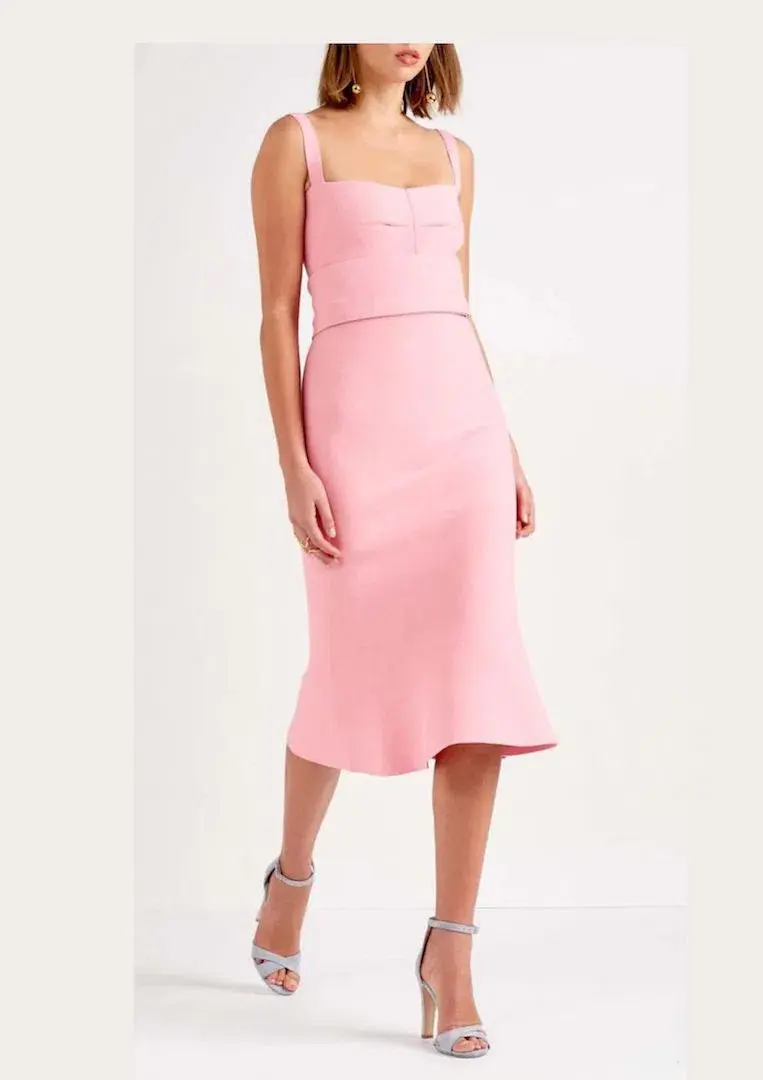 Scanlan Theodore Crepe Knit Bralette Dress Pink Size 10  - Image 1