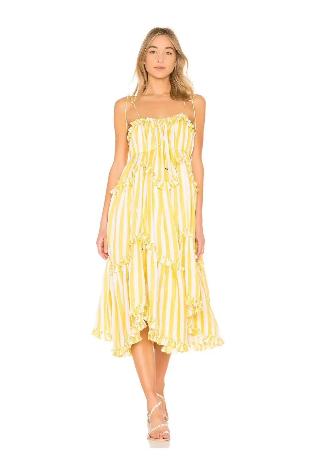 Zimmermann Lumino Floating Stripe Dress in Yellow Stripe Size 0/ AU 8 for rent on The Volte - main image