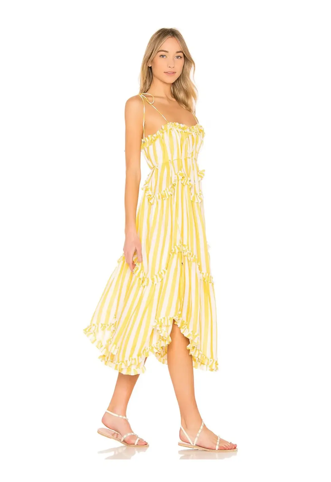 Zimmermann Lumino Floating Stripe Dress in Yellow Stripe Size 0/ AU 8 for rent on The Volte - main image