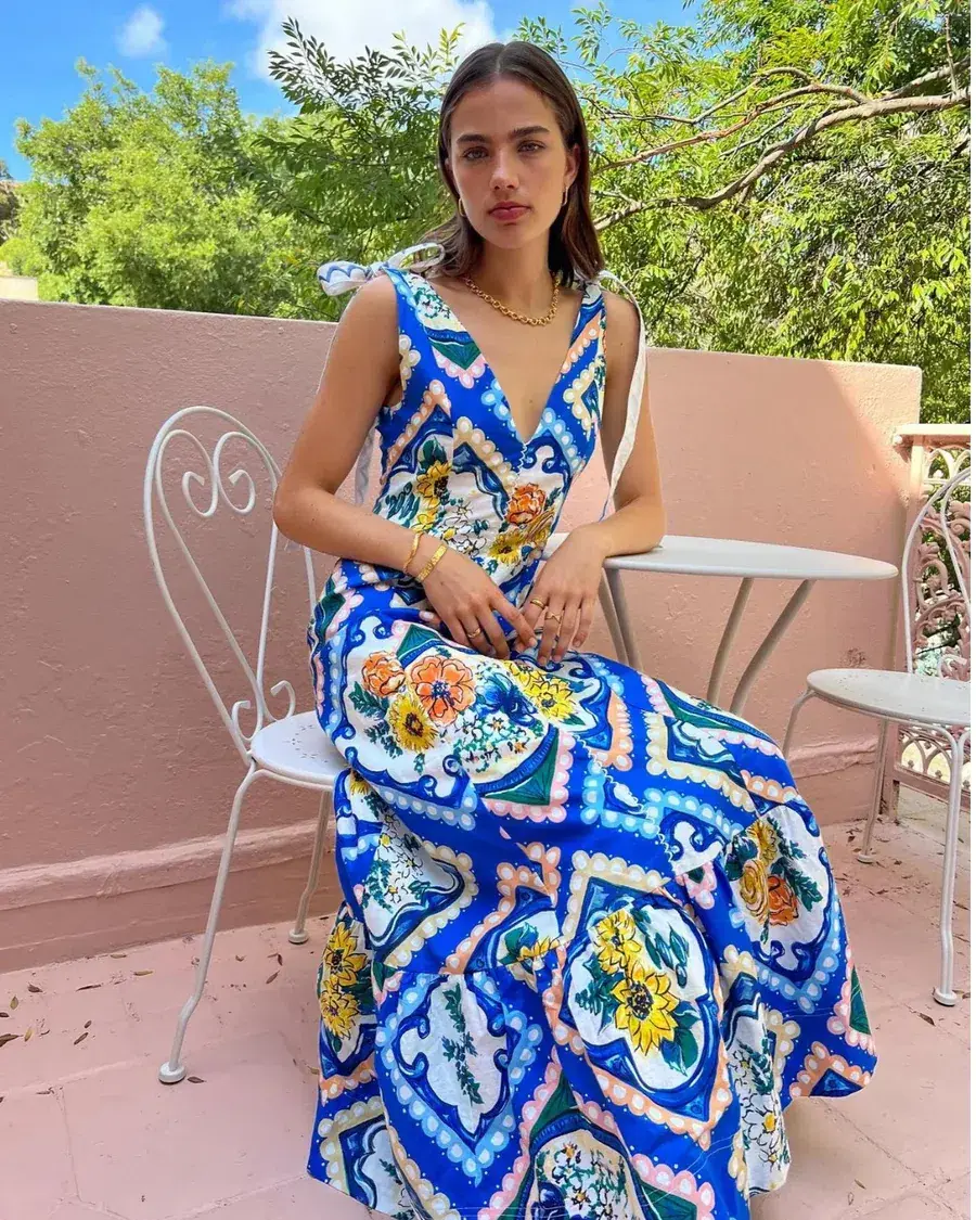 By Nicola Adoncia Tie Shoulder Maxi Dress In Azure Floral Size 10 - Image 1