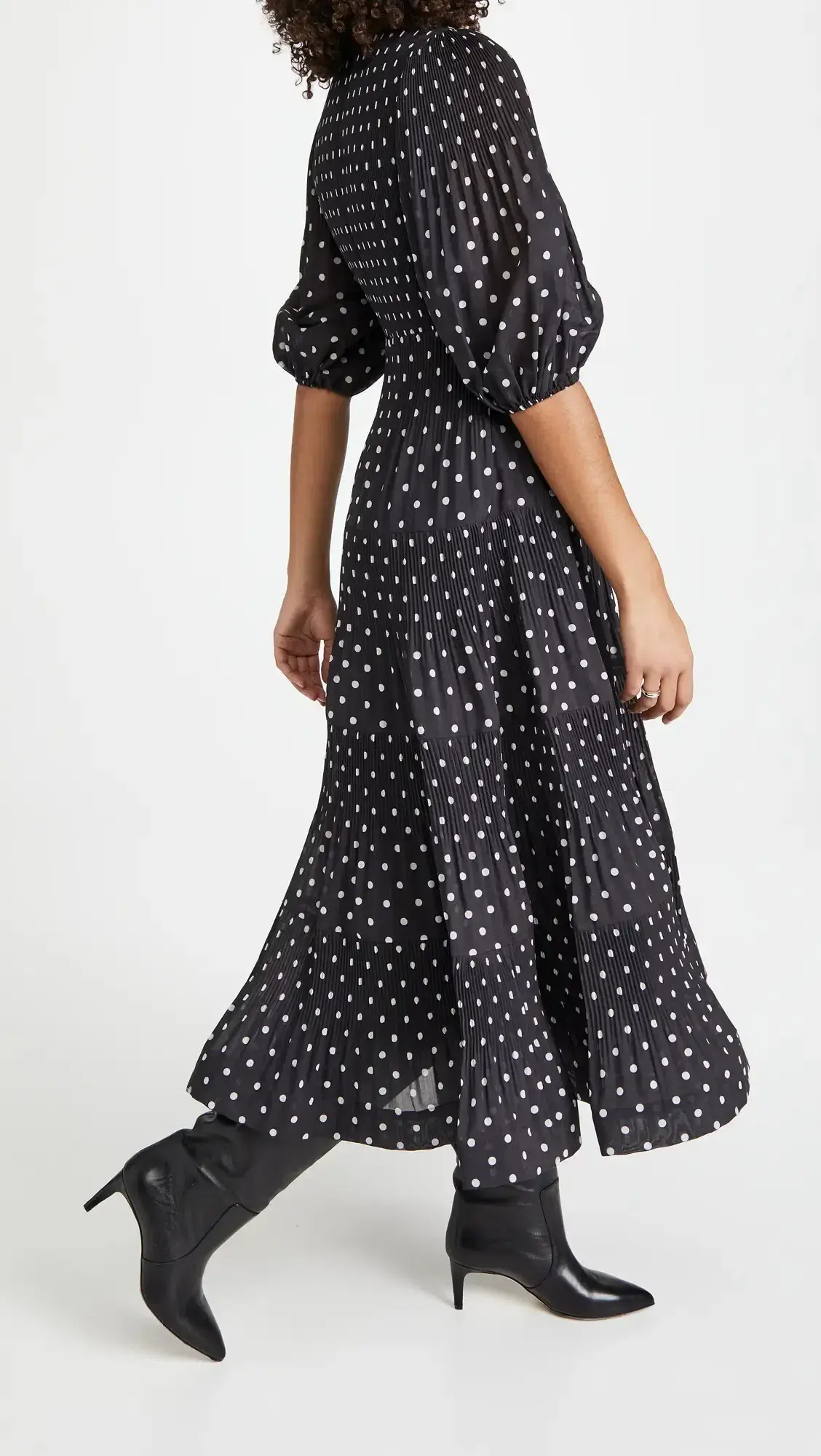 Zimmermann Pleated Long Sleeve Midi Dress in Black & Pearl Polka Dot Size 2 / AU 12 - Image 2