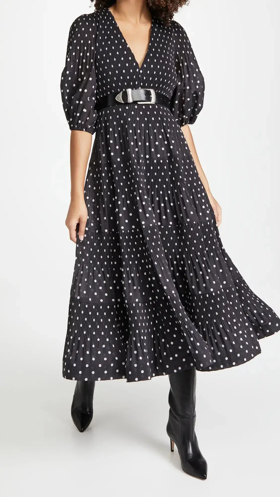Zimmermann Pleated Long Sleeve Midi Dress in Black & Pearl Polka Dot Size 2 / AU 12 - Image 5