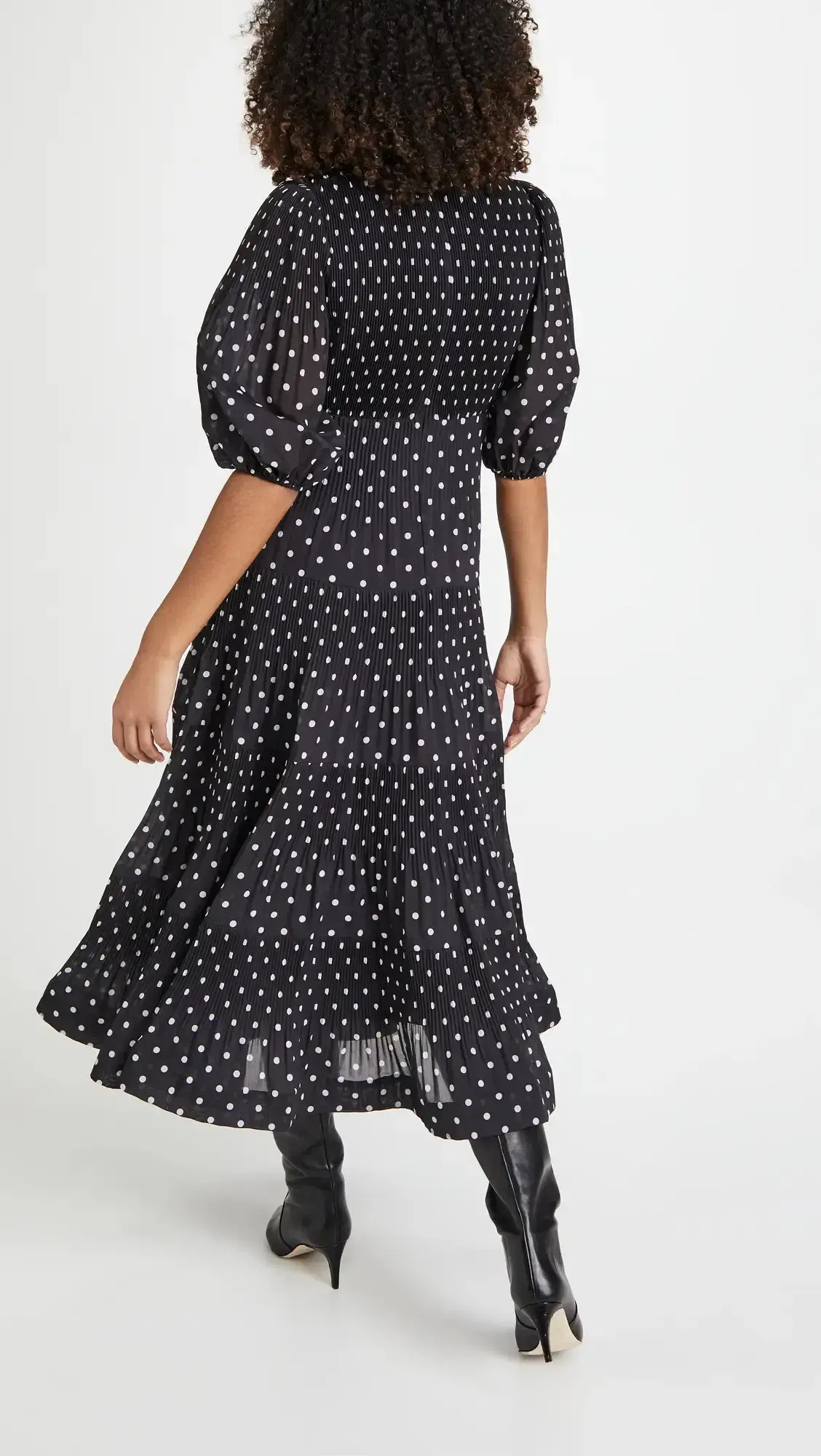 Zimmermann Pleated Long Sleeve Midi Dress in Black & Pearl Polka Dot Size 2 / AU 12 - Image 3