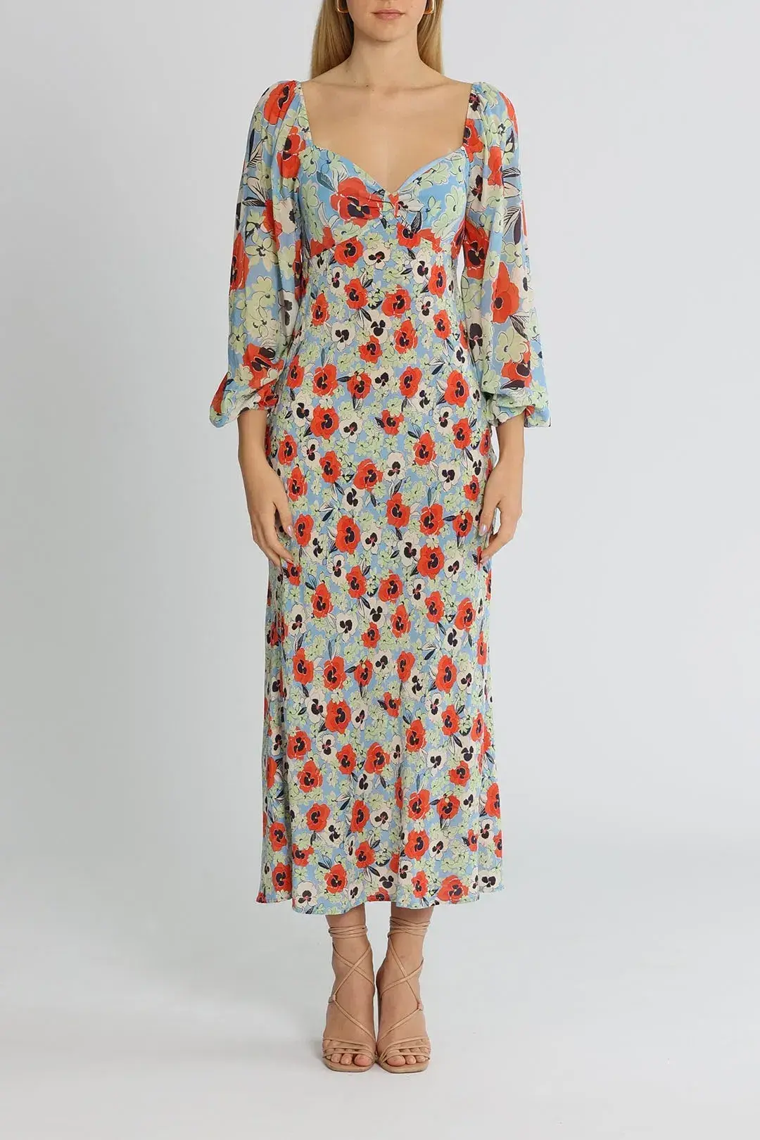 Rixo London Gio Neckline Midi Dress Floral Size 12 for rent on The Volte - main image