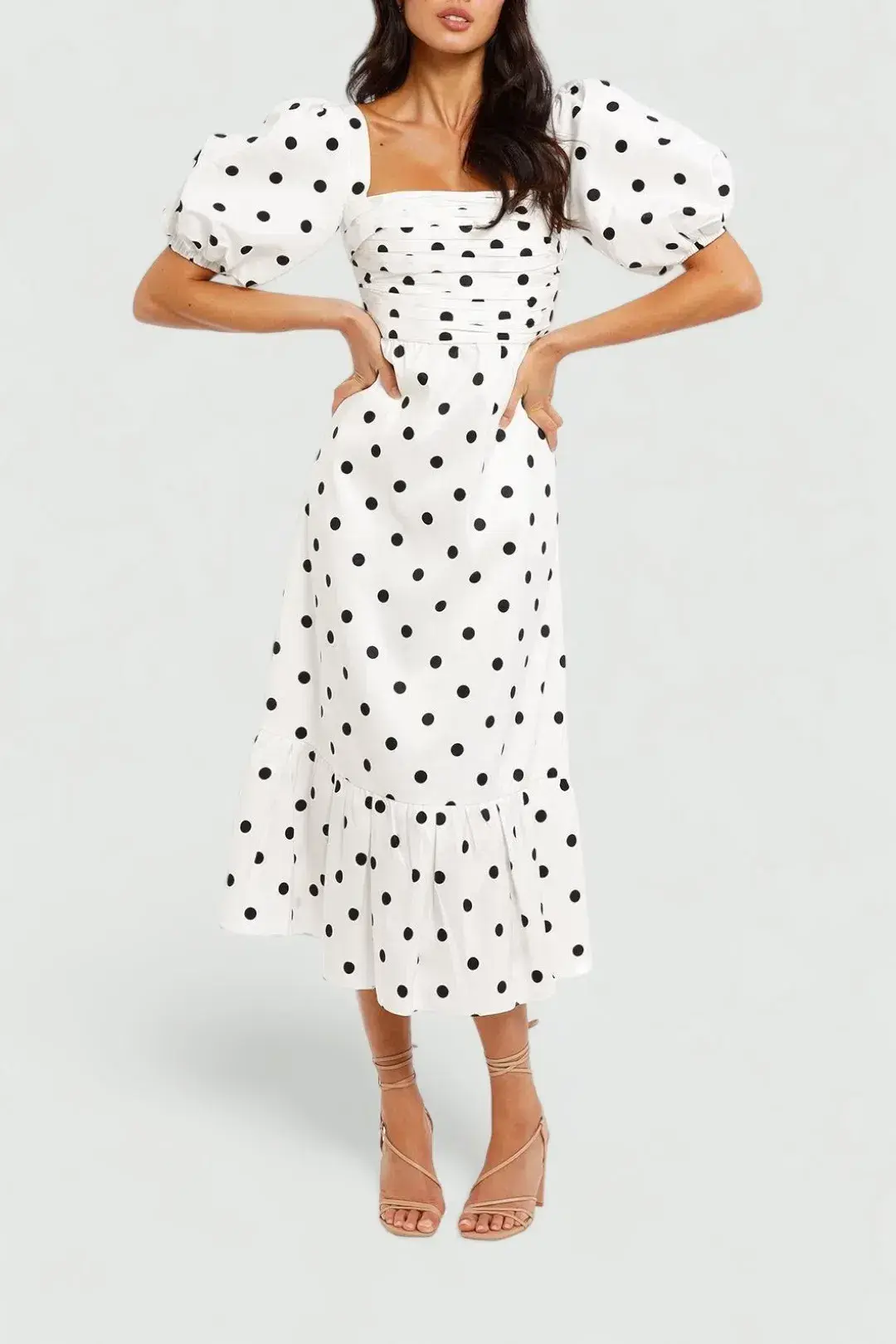 Self Portrait Polka Dot Midi Dress in White Size 6 - Image 1