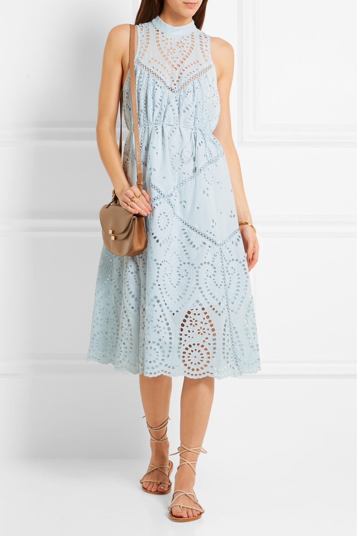 Zimmermann Epoque Broderie Panelled Midi Dress Dusty Blue Size 0 / AU 8 - Image 2